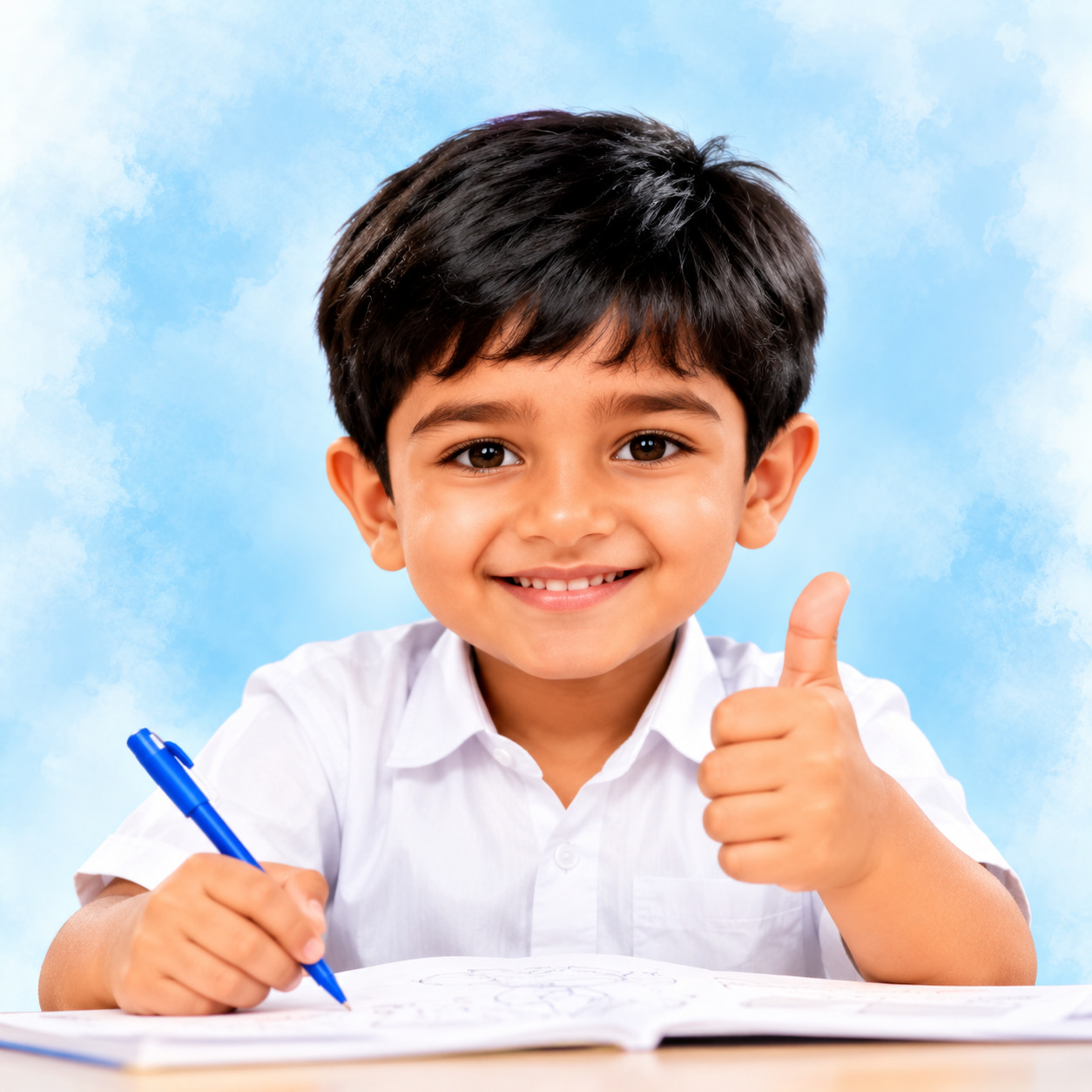 Child practising English grammar worksheets