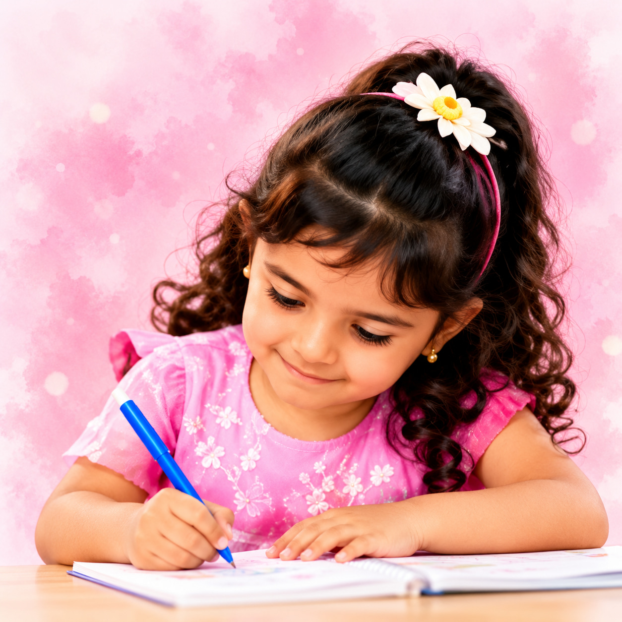 Child practising neat handwriting